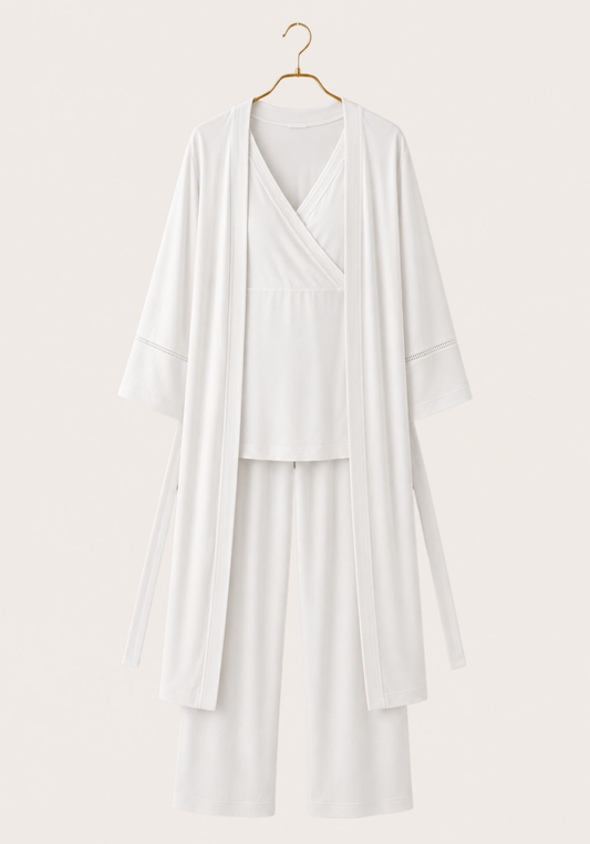 Viscose 3 Piece Maternal Robe Pajamas Set