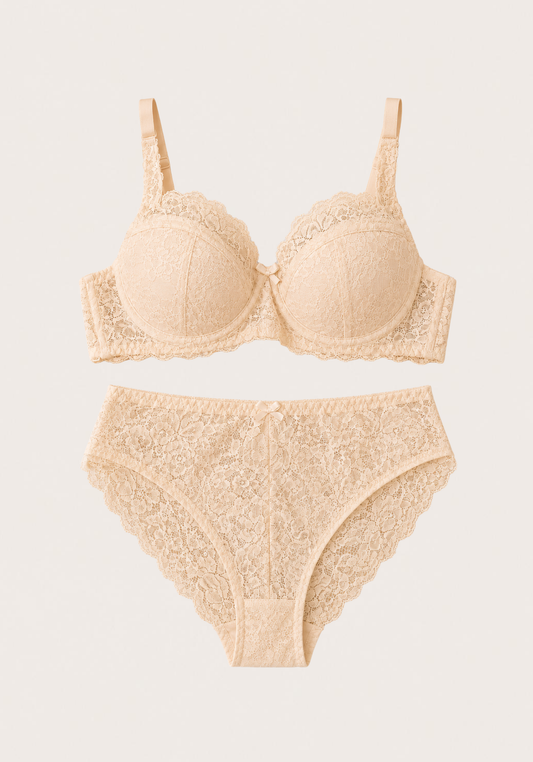 Bra Set: Half Padded Lace Bra With Panty