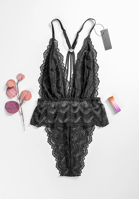 Lingerie Teddies: Full Dantel Bodysuit With Multiple Straps At The Back