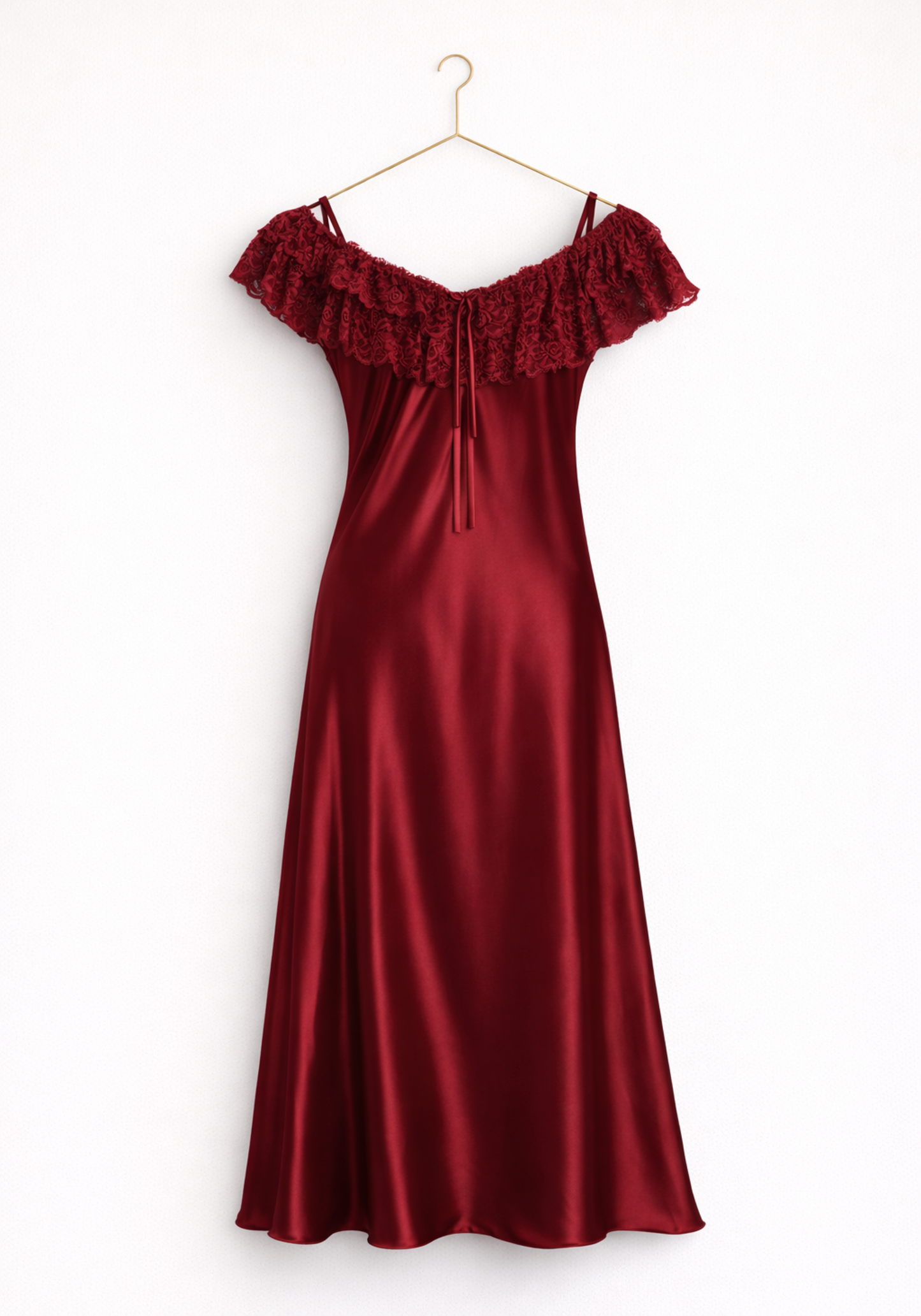 Satin Long Nighty With Dantel Across The Front