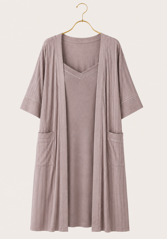 Maternal 2 Pieces Jakar Striped Robe And Nighty Set