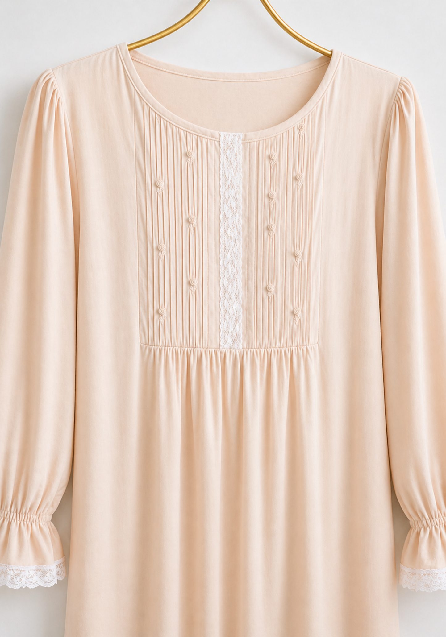 Woven Viscose Long Sleeves Long Nighty With Lace Detail