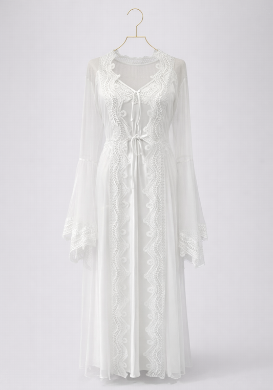 Bridal Schiffon Satin Long Robe Set