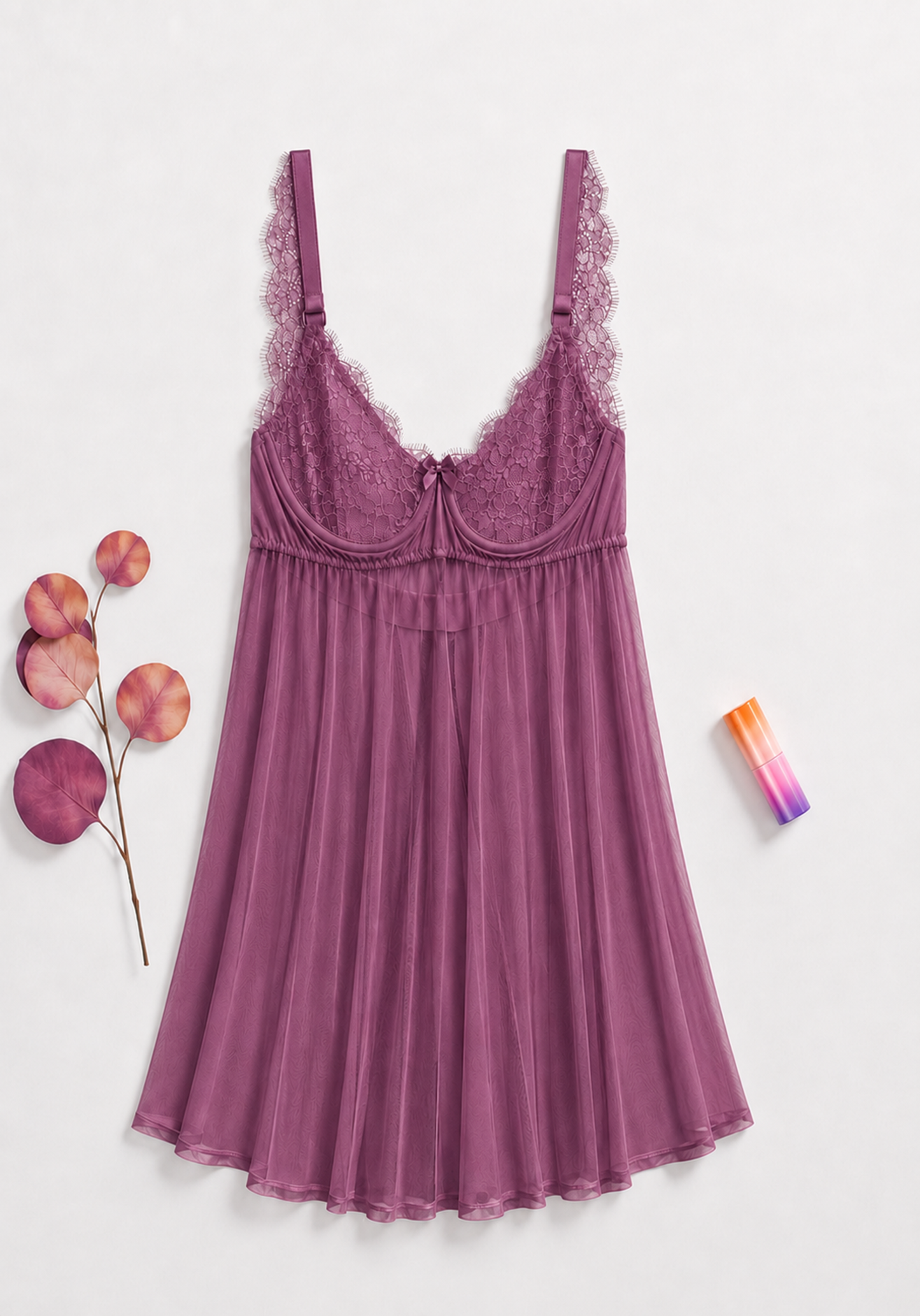 Lingerie Babydoll: Shoulder Strap Lace Underwired Cup With Toulle Extension And Panty