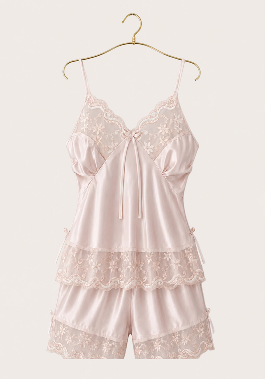 Cami Short Set: Shoulder Strap Satin Cami And Short Set