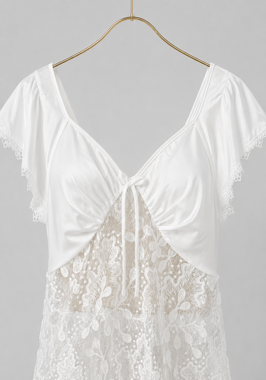 Bridal Pajamas: Shoulder Strap Cami Top With Dentel Details And Plain Satin Pants