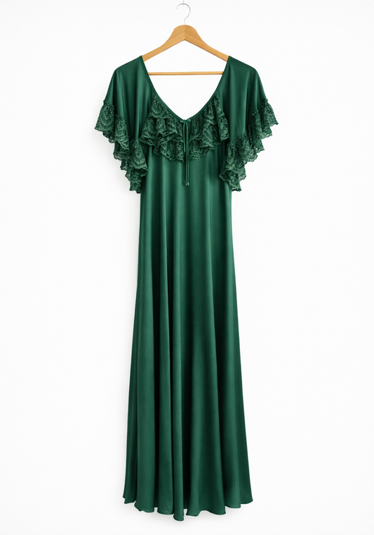 Satin Long Nighty With Dantel