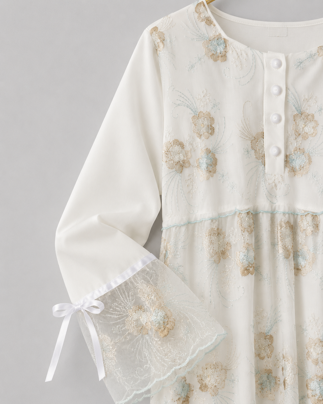 Maternal Long Nighty: Long Sleeve Long Nighty With Organza On Top Of It