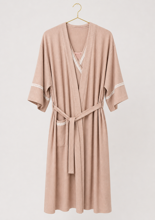 Maternal Robe Set: Short Sleeve Nighty And Long Robe