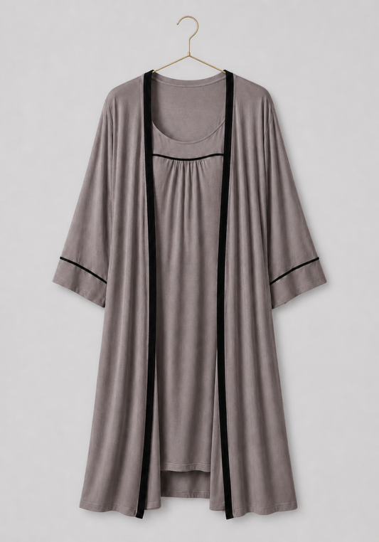 Plain Comfortable Viscose Lycra Shoulder Strap Soft Short Nighty And Robe Set