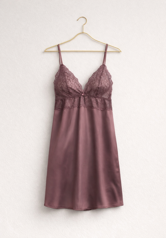 Satin Shoulder Strap Dantel Cup Nighty