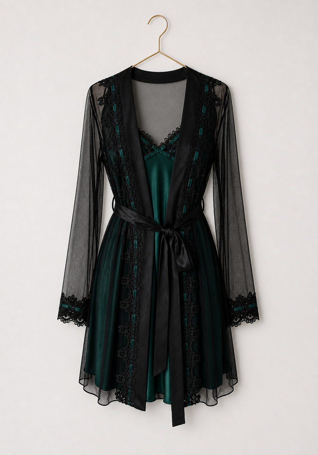 Schiffon Satin Robe Set: Satin Nighty And Schiffon Robe