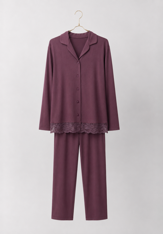 S&L Long Sleeve Lace Collar Button Pajama