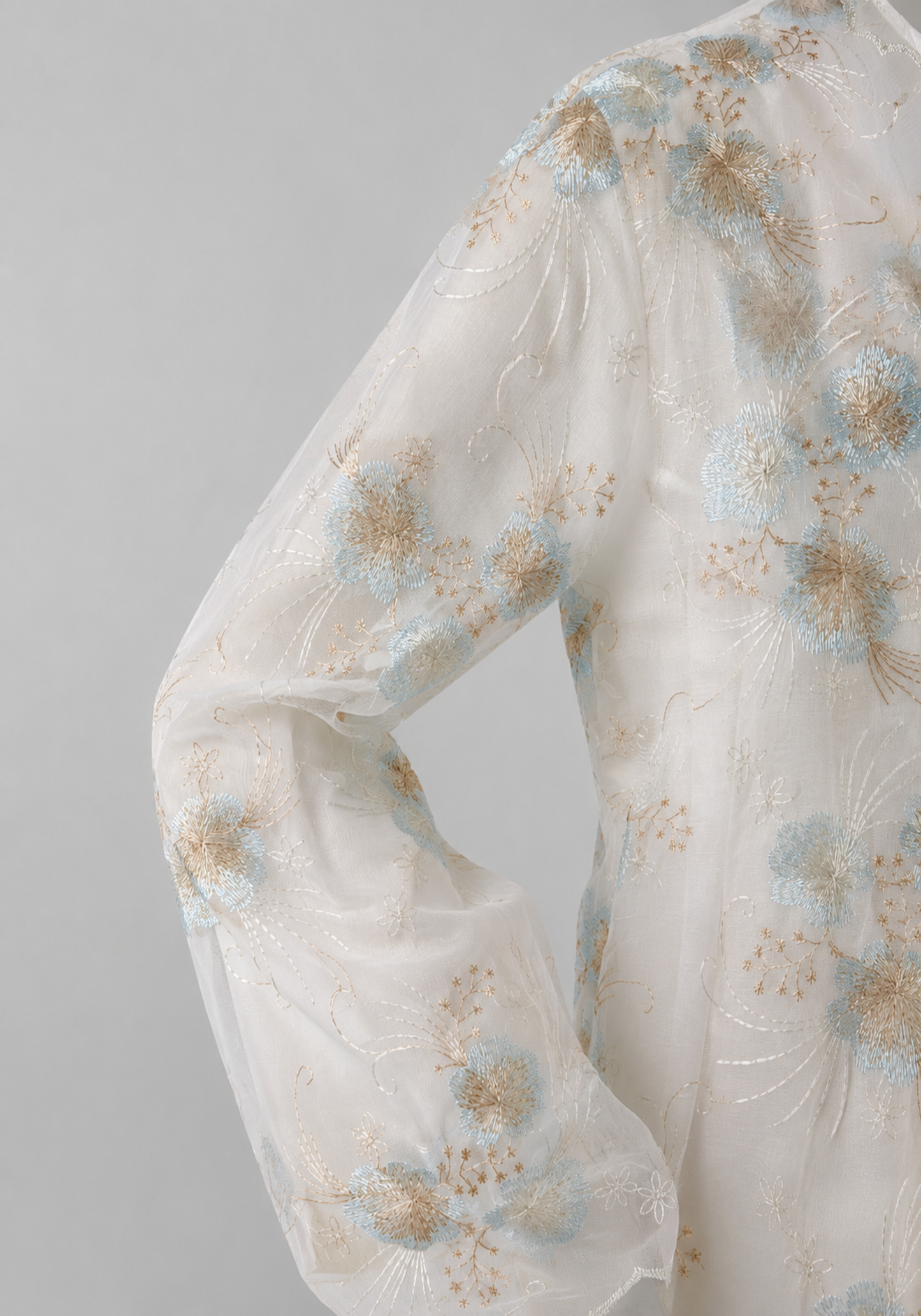 Maternal Long Robe Set: Long Sleeve Buttoned Nighty And Long Sleeve Organza Robe