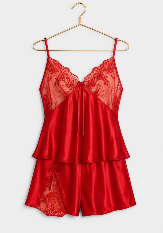 Cami Short Set: Shoulder Strap Satin Cami And Short Set