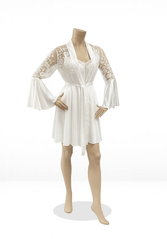 Bridal Short Night Gown And Robe Set With Lace