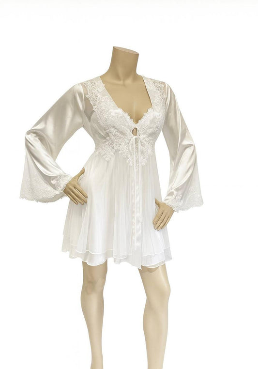 Bridal Short Night Gown And Robe Set With Lace