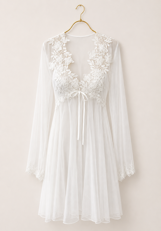 Bridal Short Night Gown And Robe Set With Lace