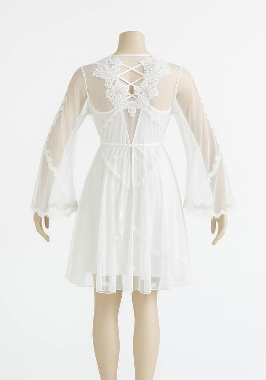 Bridal Short Night Gown And Robe Set With Lace