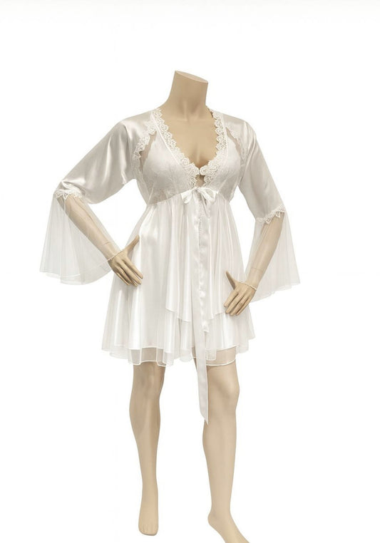 Bridal Long Night Gown And Robe Set With Lace