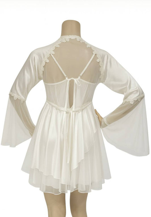 Bridal Long Night Gown And Robe Set With Lace