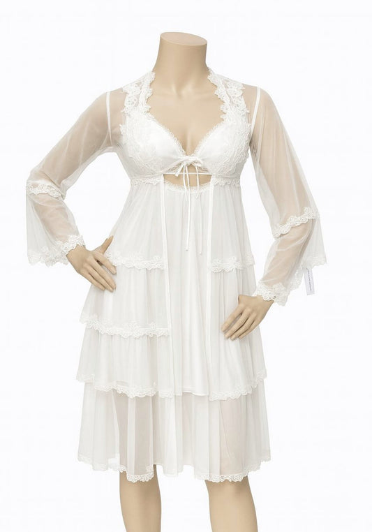 Bridal Long Night Gown And Robe Set With Lace