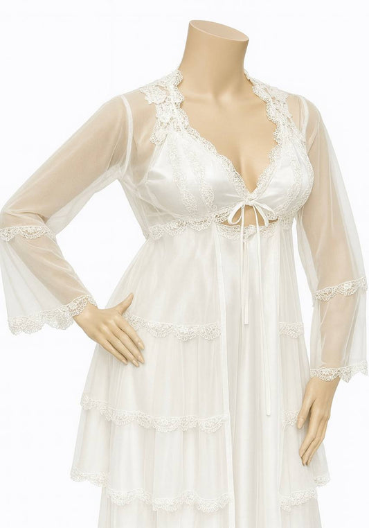 Bridal Long Night Gown And Robe Set With Lace