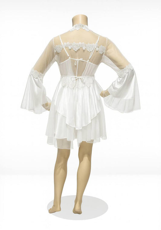 Bridal Short Night Gown And Robe Set With Lace