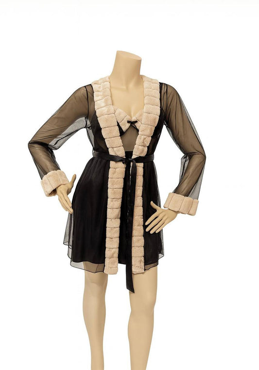 Bridal Short Night Gown And Robe Set With Lace