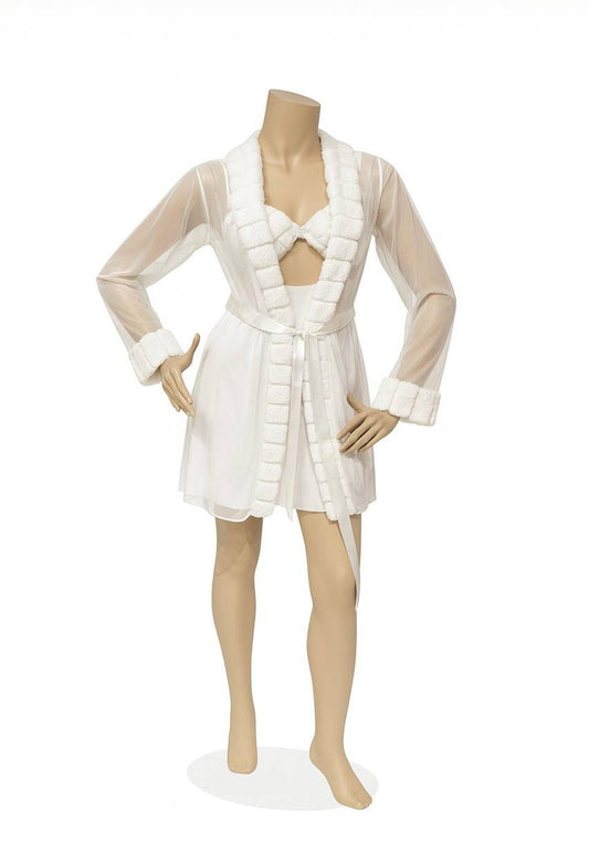 Bridal Short Night Gown And Robe Set With Lace