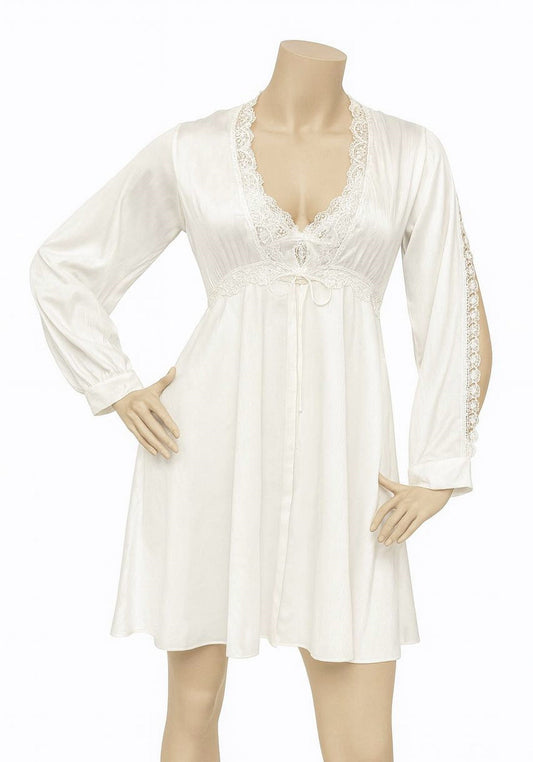 Bridal Long Night Gown And Robe Set With Lace
