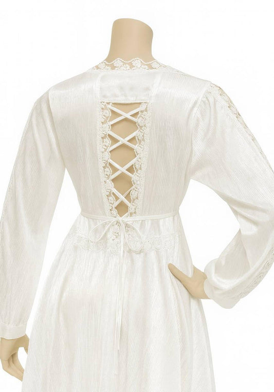 Bridal Long Night Gown And Robe Set With Lace