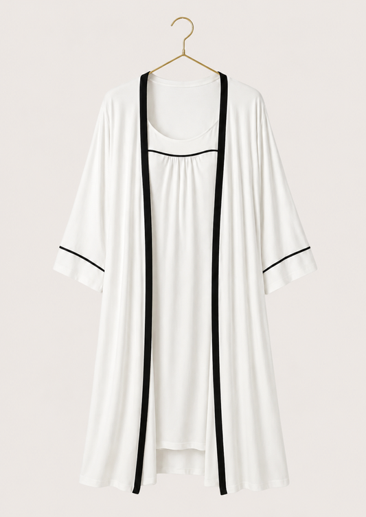 Plain Comfortable Viscose Lycra Shoulder Strap Soft Short Nighty And Robe Set