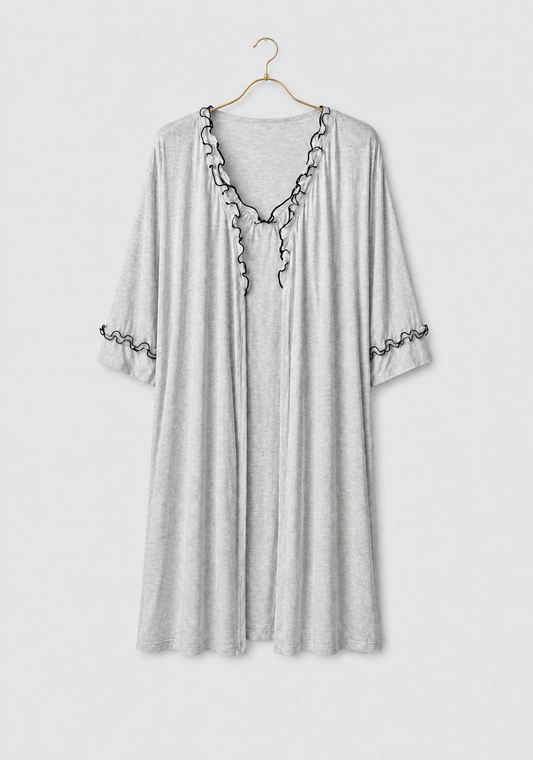 Plain Comfortable Viscose Lycra Shoulder Strap Soft Short Nighty And Robe Set