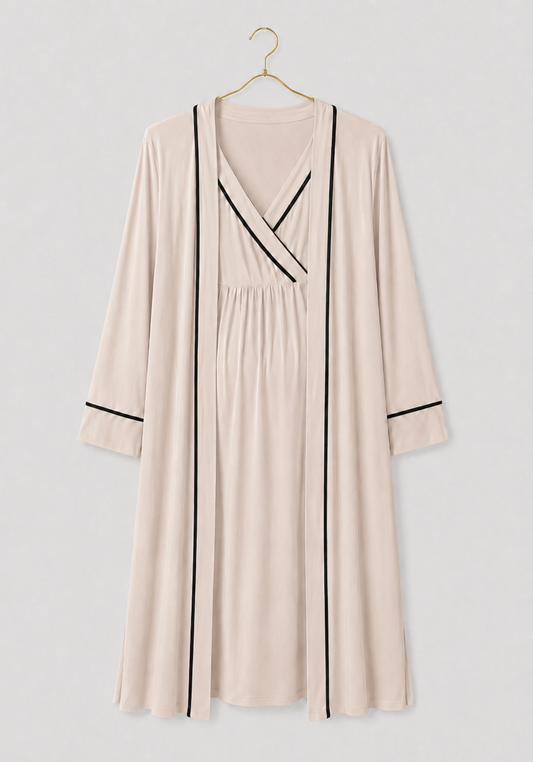 Plain Comfortable Viscose Lycra Short Sleeve Soft Short Nighty And Robe Set