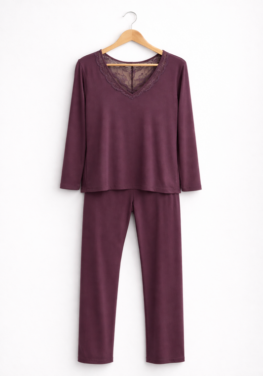 S&L Long Sleeve Lace Cotton Pajama