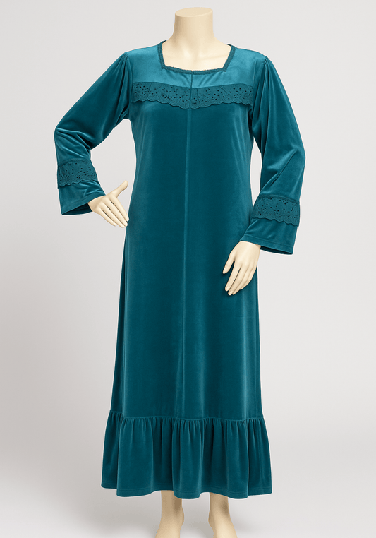 Velour Long Gown With Lace