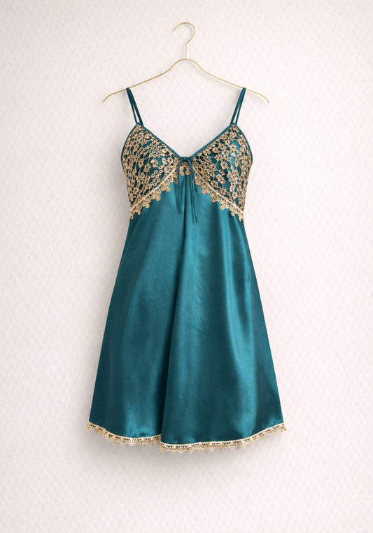 Satin Shoulder Strap Babydoll With Golden Dantel