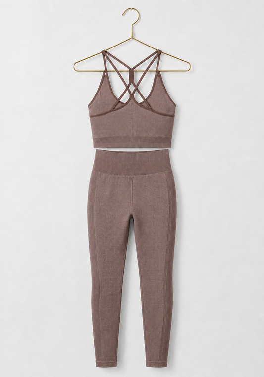 Sports Shaper Set: Shoulder Strap Sports Bra Top And Hi Waist Leggings Shaper