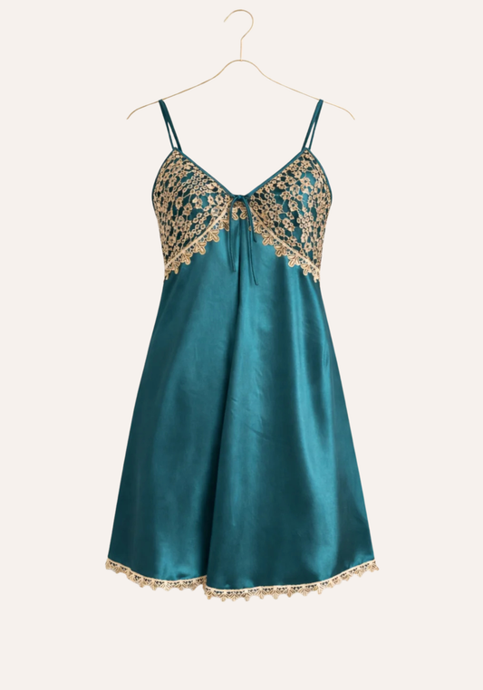 Satin Shoulder Strap Babydoll With Golden Dantel