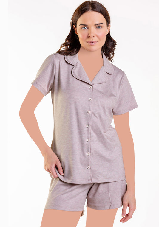 طقم شورت بأكمام قصيرة وزر وياقة S&L