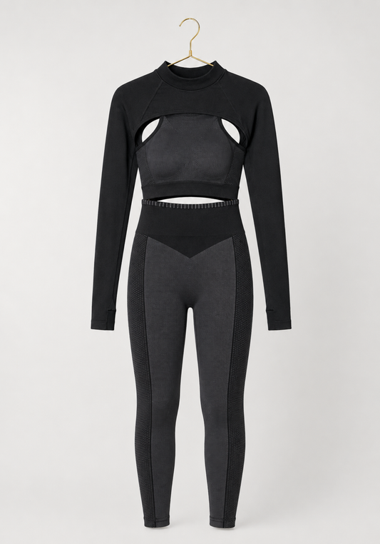 3 Pieces Sports Shaper Set: Shoulder Strap Sports Bra Top And Long Sleeve Arms And Hi Waist Leggings Shaper