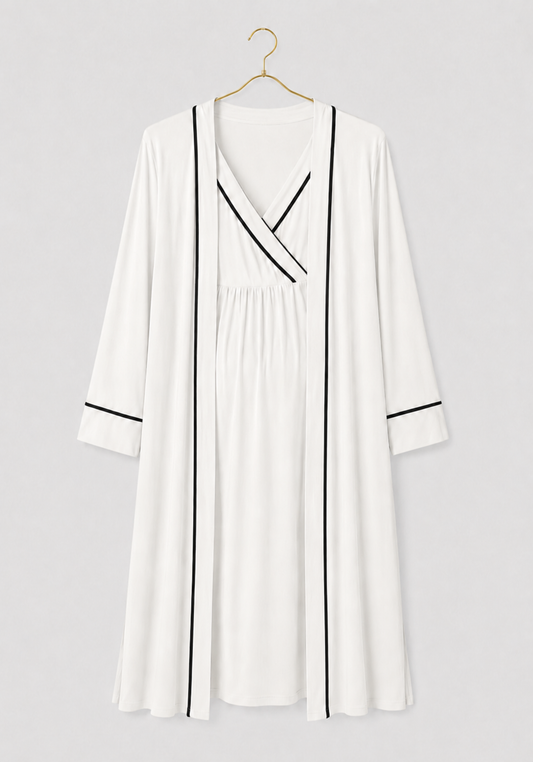 Plain Comfortable Viscose Lycra Short Sleeve Soft Short Nighty And Robe Set