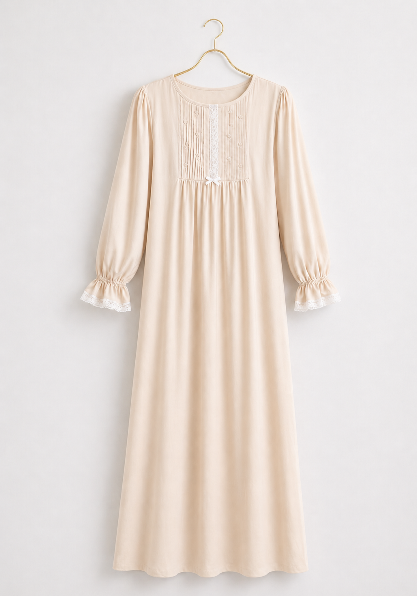 Woven Viscose Long Sleeves Long Nighty With Lace Detail