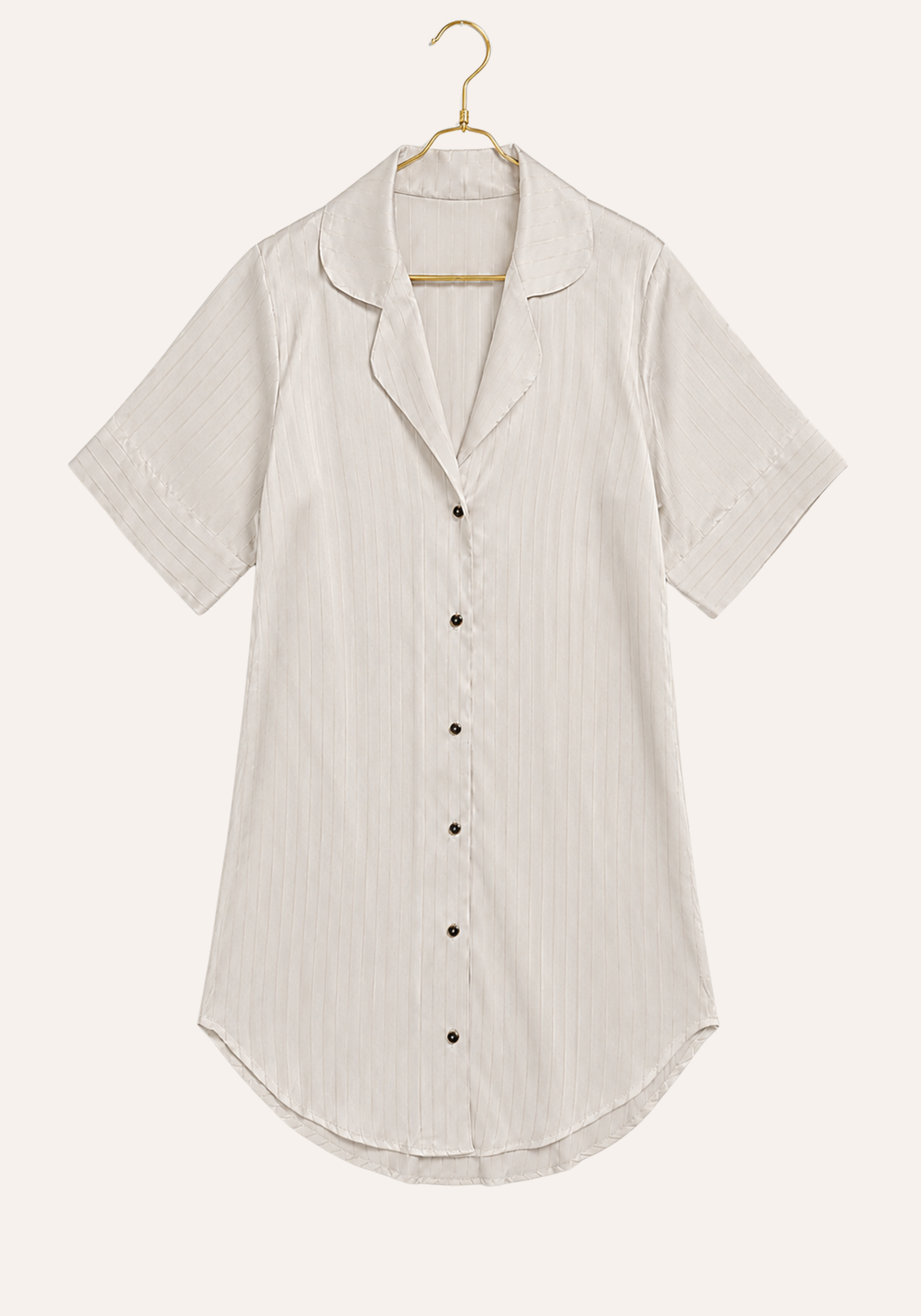 Lingerie Nighty: Satin Striped Collar Button Short Nighty