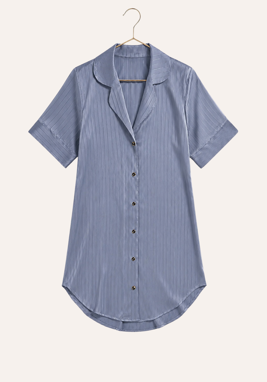 Lingerie Nighty: Satin Striped Collar Button Short Nighty