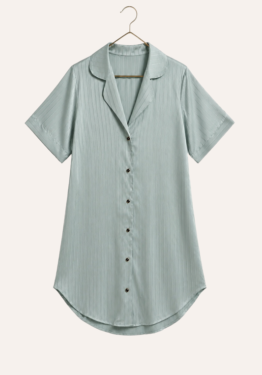 Lingerie Nighty: Satin Striped Collar Button Short Nighty