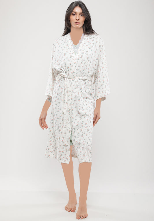 Maternal Plain Nighty And Long Sleeve Printed Robe