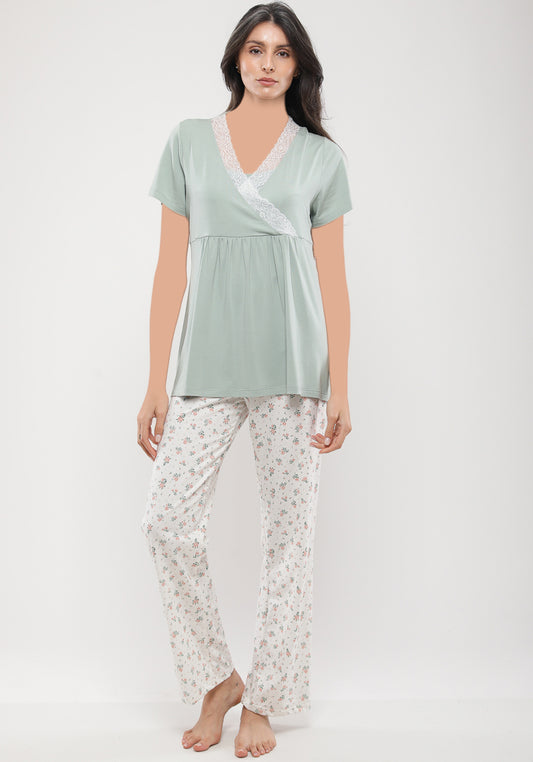 Maternal Short Sleeve Top And Printed Pant Pajamas