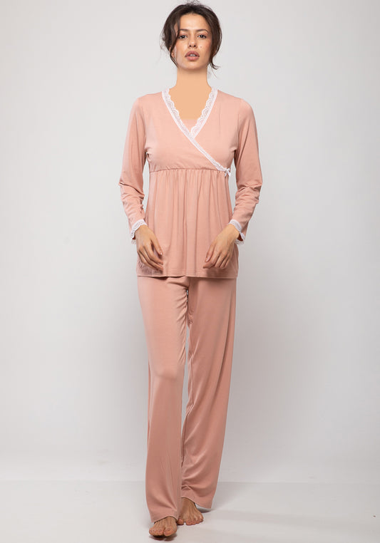 Maternal Long Sleeve Top And Plain Pant Pajamas